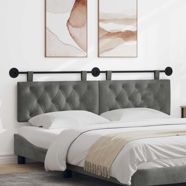 vidaXL Testata appesa Grigio scuro 190 x 55 x 7 cm Velluto