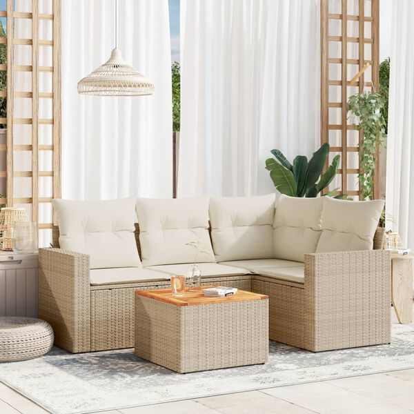 vidaXL Set Divano da Giardino 5 pz con Cuscini Beige in Polyrattan