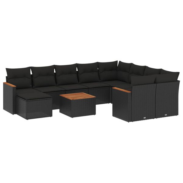 vidaXL Set Divani da Giardino 11 pz con Cuscini in Polyrattan Nero