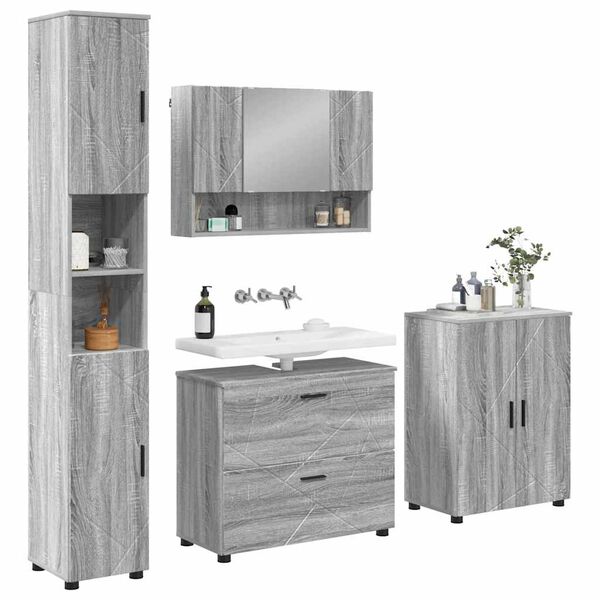 vidaXL Set di mobili per il bagno con cassetto 4 pcs Grigio sonoma