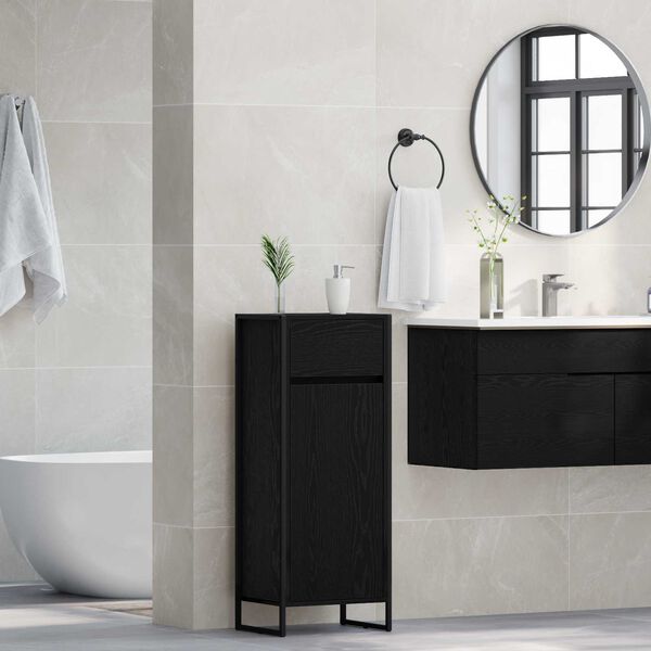 vidaXL Mobile da Bagno Rovere Nero 40 x 30 x 100 cm Legno multistrato