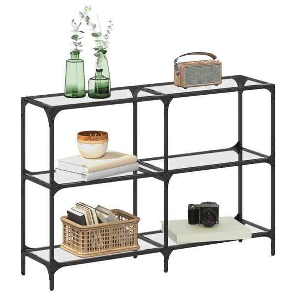 vidaXL Tavolino Consolle Piano Vetro Trasparente 118,5x30x81cm Acciaio