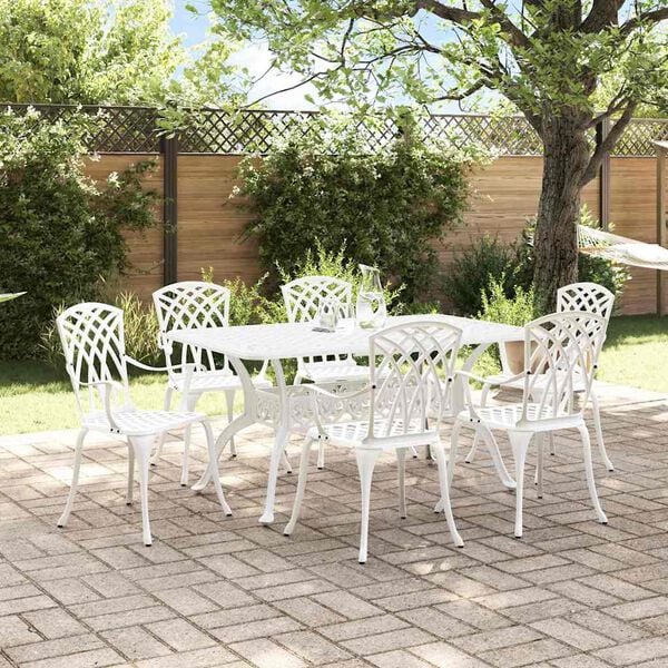 vidaXL Set da Pranzo per Giardino 7 pcs Bianco Alluminio