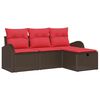 vidaXL Set di divani 4 pz 4-Numero di posti Marrone e Rosso polyrattan