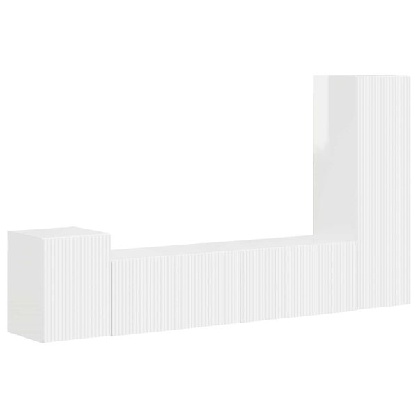 vidaXL Set mobile TV 4 pcs Bianco Lucido Legno multistrato