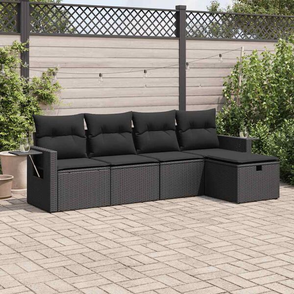 vidaXL Set Divani da Giardino 5 pz con Cuscini in Polyrattan Nero
