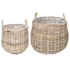 vidaXL Cestino per piante GENDT 2 pz Grigio naturale Rattan Kubu