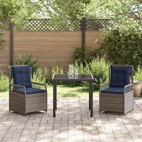vidaXL Set da Pranzo per Giardino 3 pcs Grigio polyrattan