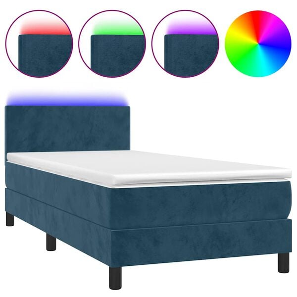 vidaXL Letto a Molle con Materasso e LED Blu Scuro 100x200 cm