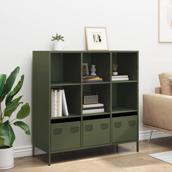 vidaXL Credenza Verde Oliva 101,5x39x103,5 cm in Acciaio