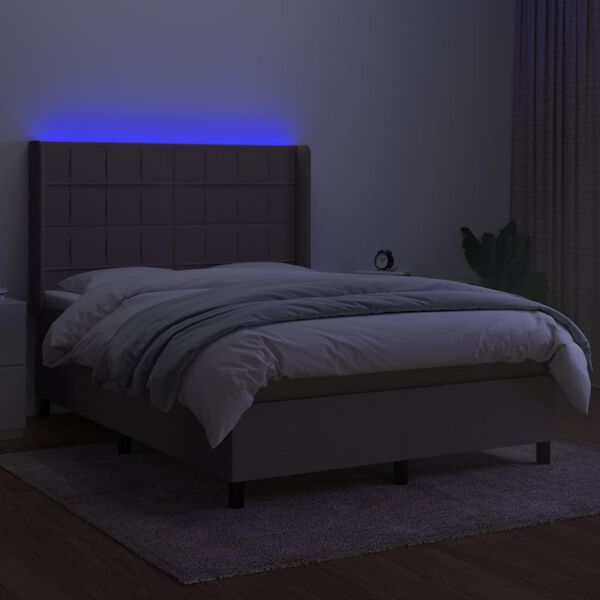 vidaXL Letto a Molle con Materasso e LED Tortora 140x190 cm in Tessuto