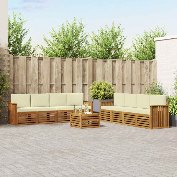 vidaXL Set divani 9 pcs Naturale e Crema Legno di Acacia Massello