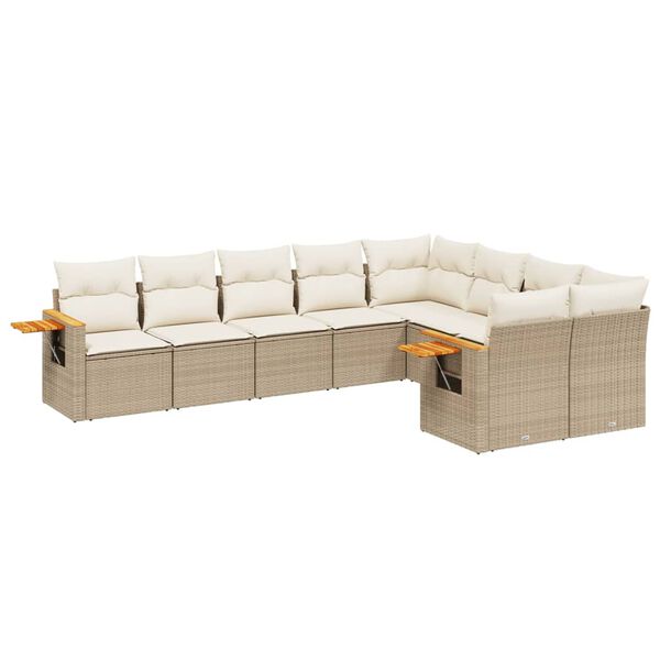 vidaXL Set Divano da Giardino 9 pz con Cuscini Beige in Polyrattan