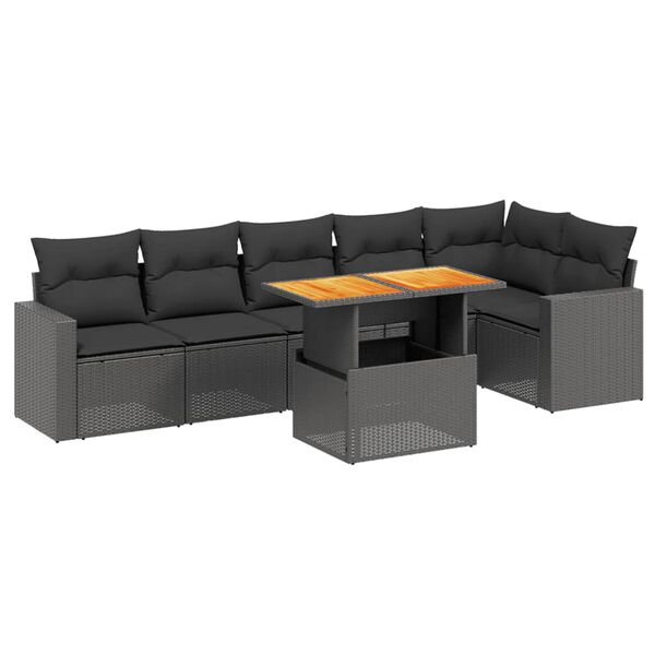 vidaXL Set Divani da Giardino con Cuscini 7pz Nero Polyrattan