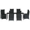 vidaXL Set da Pranzo per Giardino con cuscino 7 pcs Nero polyrattan