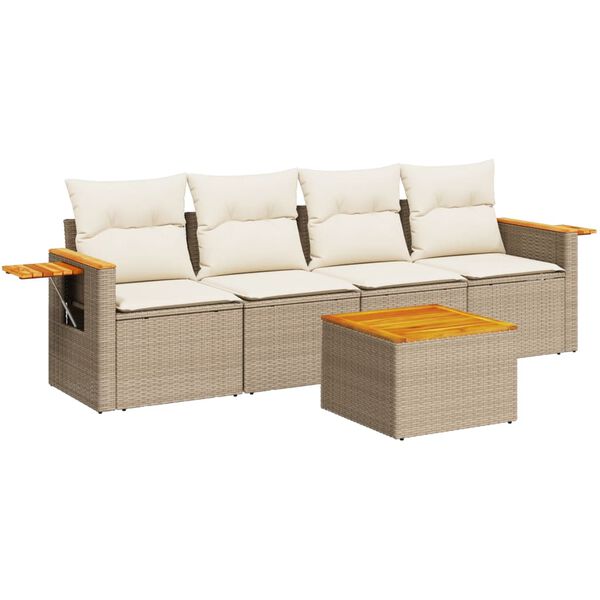 vidaXL Set Divano da Giardino 5 pz con Cuscini Beige in Polyrattan