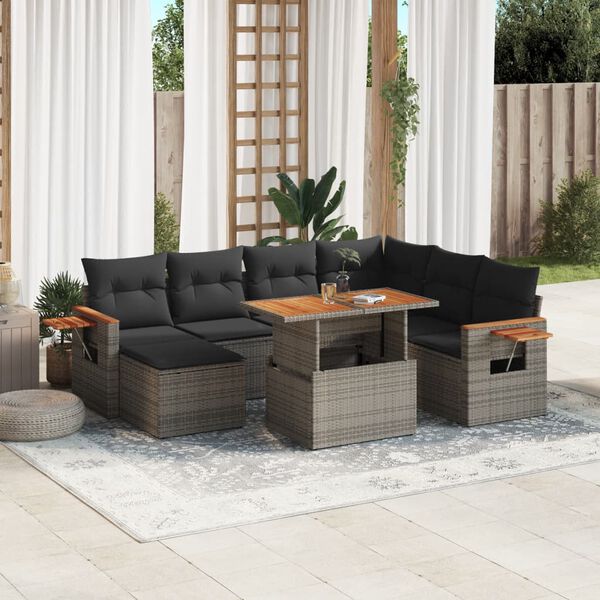 vidaXL Set Divano da Giardino 8 pz con Cuscini Grigio in Polyrattan
