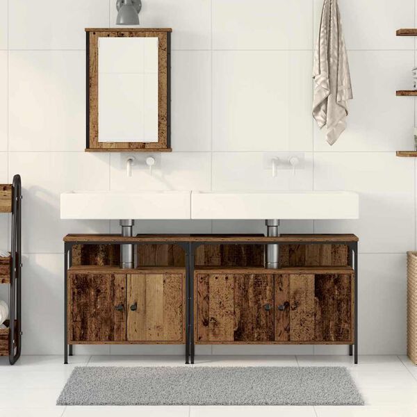 vidaXL Unit&agrave; da Bagno con lo scaffale 3 pcs Marrone Legno multistrato