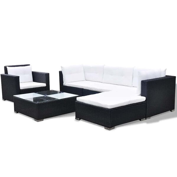 vidaXL Set Divani da Giardino 6 pz con Cuscini in Polyrattan Nero
