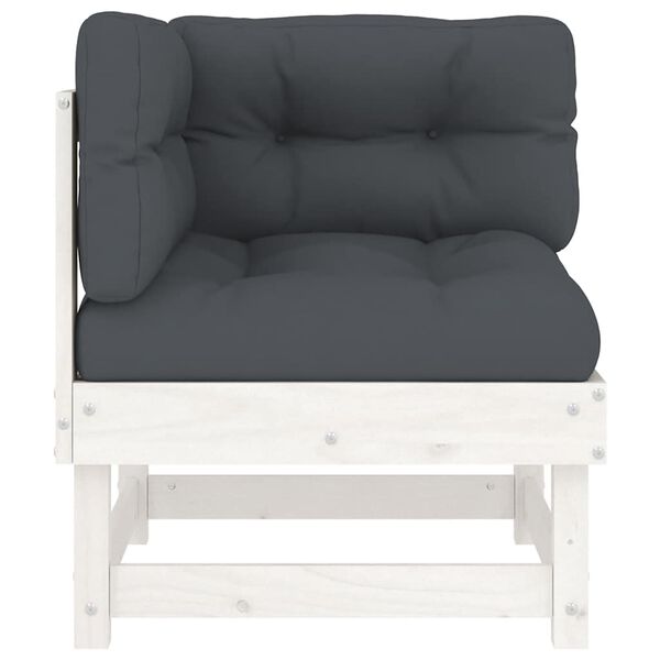 vidaXL Divano Angolare con Cuscini in Legno Massello di Pino Bianco