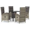 vidaXL Set da Pranzo Giardino 5pz Nero e Grigio con Cuscini Polyrattan