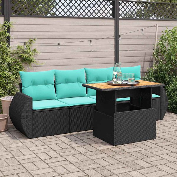 vidaXL Set Divani da Giardino 5 pz con Cuscini in Polyrattan Nero