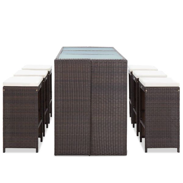vidaXL Set da Bar da Giardino 7 pz con Cuscini in Polyrattan Marrone