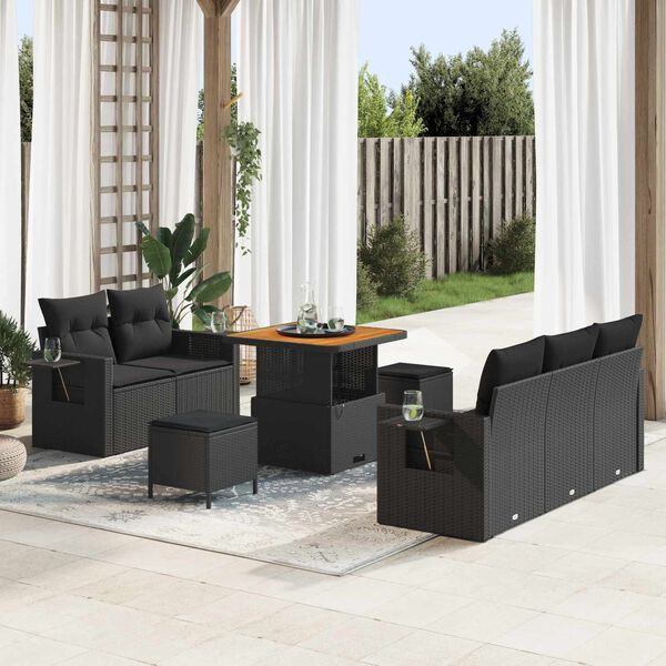 vidaXL Set Divano da Giardino con cuscino 10 pcs Nero polyrattan