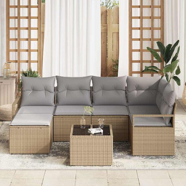 vidaXL Set Divano da Giardino con cuscino 7 pcs Beige e Grigio Chiaro