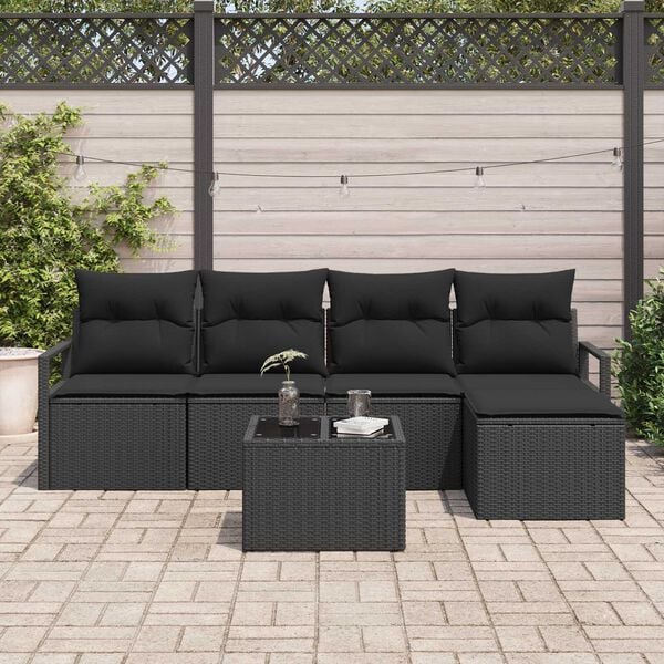 vidaXL Set di divani con cuscino 6 pcs Nero polyrattan