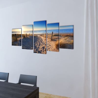 5 pz Set Stampa su Tela da Muro Spiaggia di Sabbia 200 x 100 cm