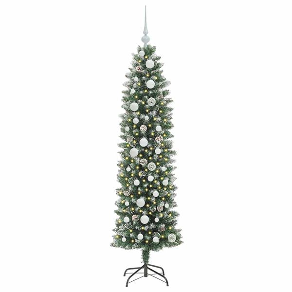 vidaXL Albero di Natale Artificiale Sottile Verde e Bianco 150 cm