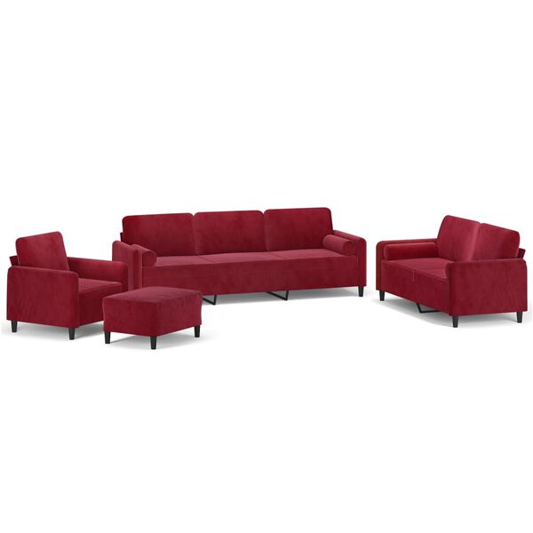 vidaXL Set di Divani 4 pz con Cuscini Decorativi Rosso Vino in Velluto