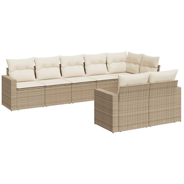 vidaXL Set Divano da Giardino 8 pz con Cuscini Beige in Polyrattan