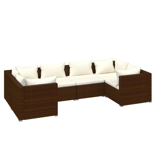 vidaXL Set Divani da Giardino 6 pz con Cuscini in Polyrattan Marrone