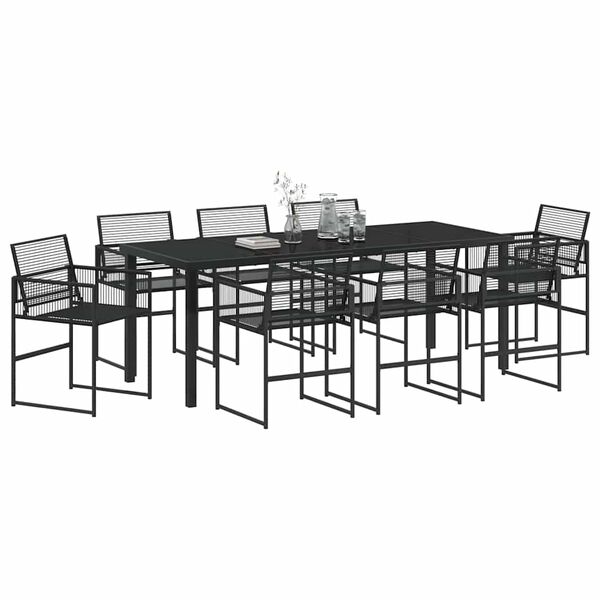 vidaXL Set da Pranzo per Giardino 9 pcs Nero Poly Rattan