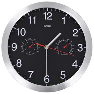 vidaXL Orologio da Parete al Quarzo Igrometro Termometro 30 cm Nero