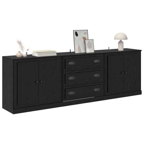 vidaXL Sideboards con cassetto 3 pcs Rovere Nero 210 x 35,5 x 67,5 cm