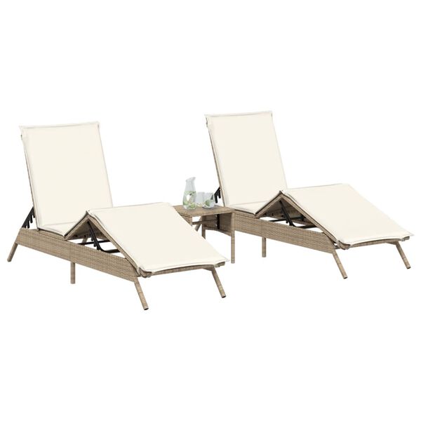 vidaXL Lettini Prendisole 2 pz con Tavolino Beige in Polyrattan