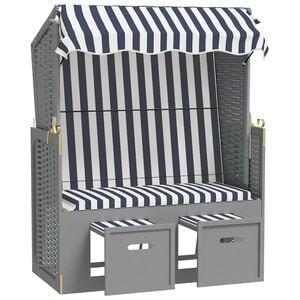 vidaXL Strandkorb con Tettoia Polyrattan e Legno Massello Blu e Bianco