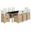 vidaXL Set da Bistr&ograve; da Giardino 9 pz con Cuscini Beige in Polyrattan