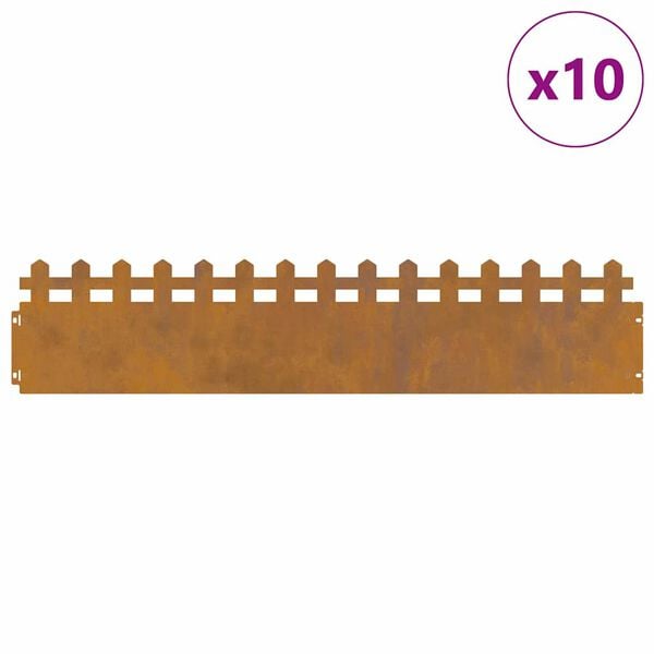 vidaXL Bordure per prato 10 pcs Ruggine 103 x 0,05 x 22 cm