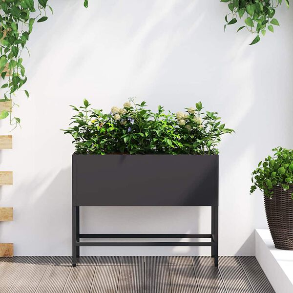 vidaXL Vaso da Giardino Rialzato Nero 60 x 26 x 45 cm Acciaio