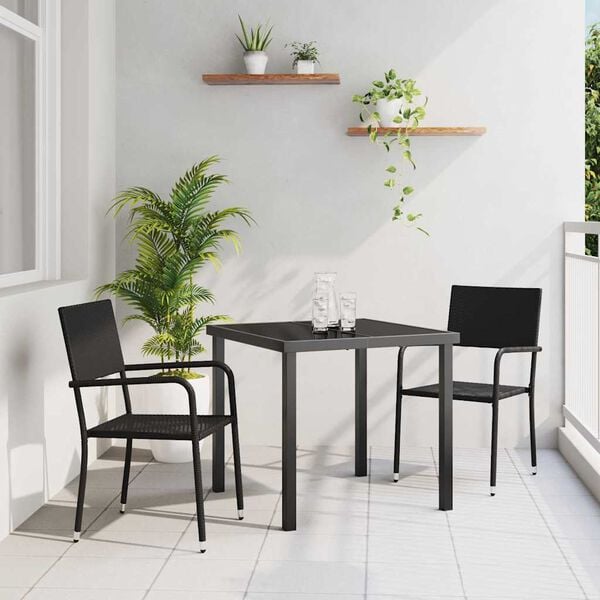 vidaXL Set da Pranzo per Giardino con cuscino 3 pcs Nero polyrattan