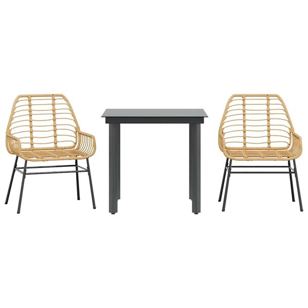 vidaXL Set da Pranzo da Giardino 3 pz Marrone in Polyrattan Vetro