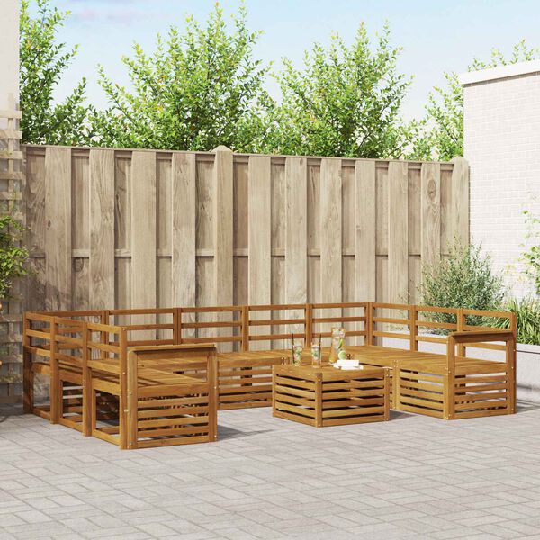 vidaXL Set divani 10 pcs Naturale Legno di Acacia Massello