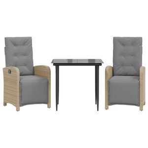 vidaXL Set da Bistr&ograve; 3 pz con Cuscini Grigio Chiaro in Polyrattan