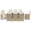 vidaXL Set da Pranzo per Giardino con cuscino 9 pcs Beige polyrattan