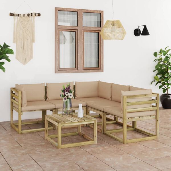 vidaXL Set Divani da Giardino 6 pz con Cuscini Beige