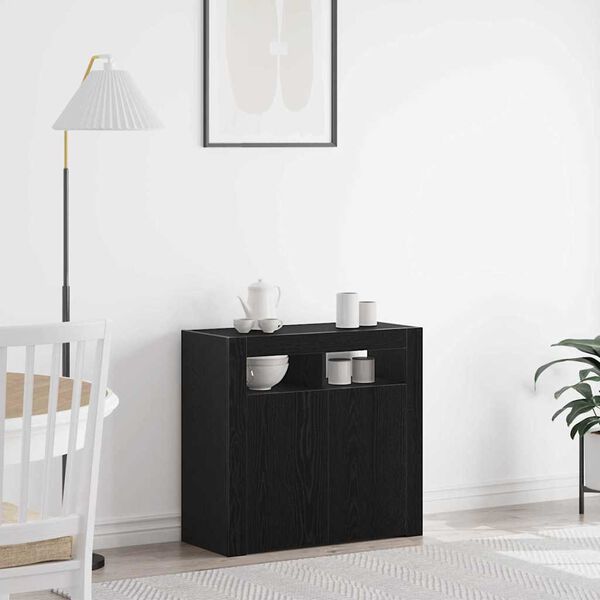 vidaXL Credenza Rovere Nero 80 x 35 x 75 cm Legno multistrato